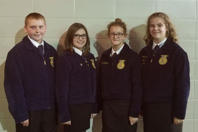 FCMS FFA Livestock Evaluation Team members Preston Busby, Lexi Holbrooks, Josie Hallford and Gracie Minyard